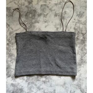 Zara Gray Ribbed Cropped Tank Top Spaghetti Strap M‎
